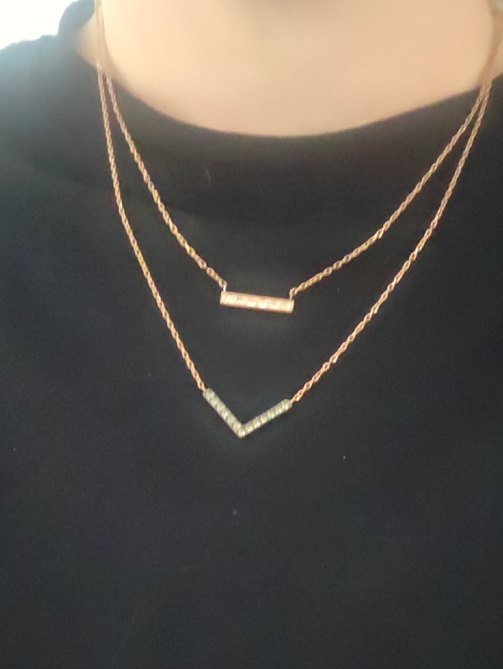 Michael Kors Rose Gold Double Layer Necklace with Bar and V Pendant